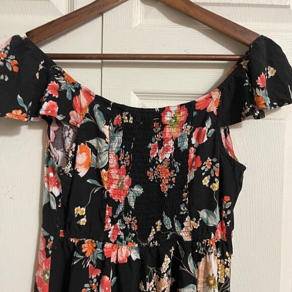 Band Of Gypsies Womens Black Floral Off Shoulder Button Slit Maxi Dress Medium - Picture 4 of 7